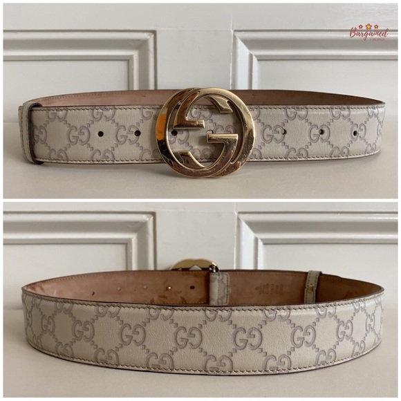 Gucci Cream Guccissima Leather Gold Interlocking G Buckle Belt 85/34 - Picture 4 of 5